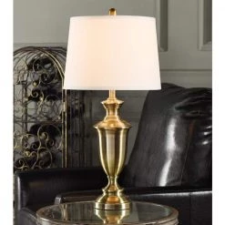 30 in. Antique Brass Table Lamp with Heavy White Hardback Fabric Shade by StyleCraft -StyleCraft Shop antique brass stylecraft table lamps l313581ads 31 1000