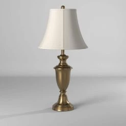 30.5 in. Antique Brass Table Lamp with White Softback Silk Fabric Shade by StyleCraft -StyleCraft Shop antique brass stylecraft table lamps l323407ds 76 1000