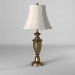 30.5 in. Antique Brass Table Lamp with White Softback Silk Fabric Shade by StyleCraft -StyleCraft Shop antique brass stylecraft table lamps l323407ds fa 1000