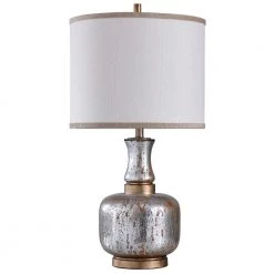 32 in. Antique Silver/Copper Table Lamp with White Styrene Shade by StyleCraft