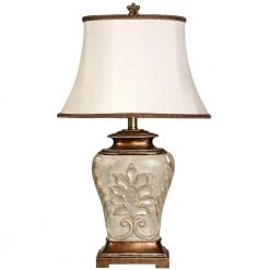 28 in. Antique White With Gold Accents Table Lamp with White Fabric Shade by StyleCraft