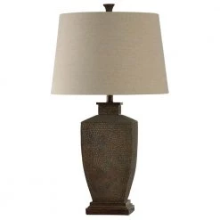 32 in. Berkshire Brown Table Lamp with White Hardback Fabric Shade by StyleCraft