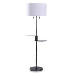 Brushed Black 61 in. Brushed Black Nickel Floor Lamp with 2 Tier Swivel Glass Tables by StyleCraft