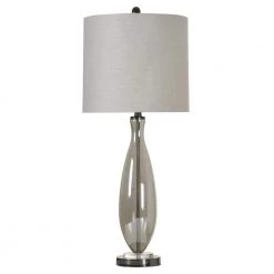 33.5 in. Black Nickel Table Lamp with White Hardback Fabric Shade by StyleCraft