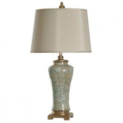 35 in. Blue and Gold Table Lamp with Cream Hardback Fabric Shade by StyleCraft