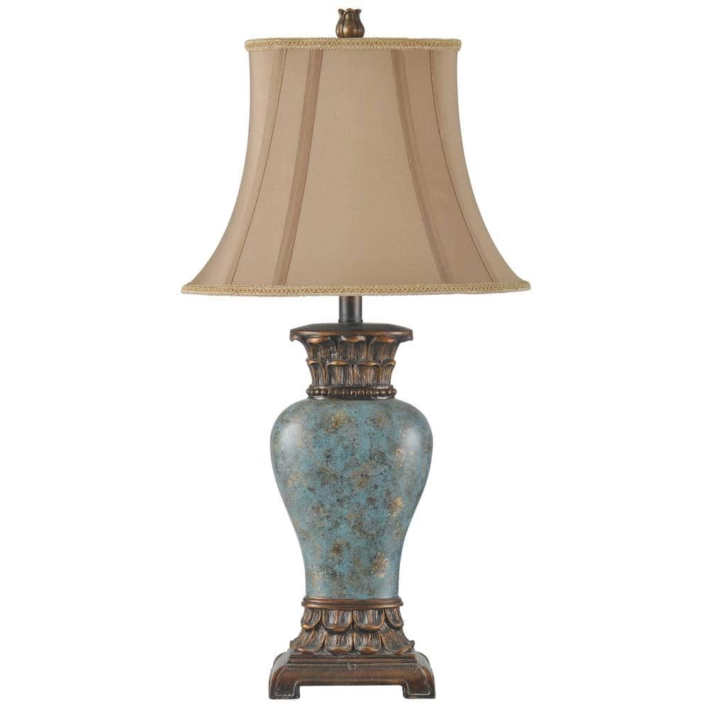 30 in. Blue/Brown/Bronze/Gold Table Lamp with Taupe Fabric Shade by StyleCraft 3 30 in. Blue/Brown/Bronze/Gold Table Lamp with Taupe Fabric Shade by StyleCraft