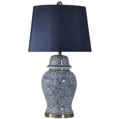 31 in. Blue Ivy Table Lamp with White Hardback Fabric Shade by StyleCraft