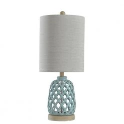 23.3 in. Blue Ceramic Table Lamp with White Hardback Fabric Shade by StyleCraft