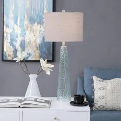 29.5 in. Blue Table Lamp with Beige Hardback Fabric Shade by StyleCraft -StyleCraft Shop blue stylecraft table lamps l32003fds 31 1000