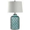 30.3 in. Blue Table Lamp with Off-White Hardback Fabric Shade by StyleCraft