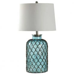 30.3 in. Blue Table Lamp with Off-White Hardback Fabric Shade by StyleCraft