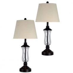 30 in. Bronze and Gold Table Lamp with Beige Hardback Fabric Shade by StyleCraft