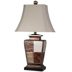 29 in. Bronze/Cream/Gold Leaf Table Lamp with Taupe Fabric Shade by StyleCraft