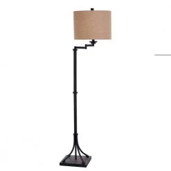 64 in. Bronze Metal Indoor Floor Lamp with Burlap Fabric Shade by StyleCraft
