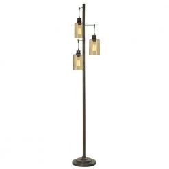 72 in. Bronze Floor Lamp with Dimpled Amber Glass Shades by StyleCraft