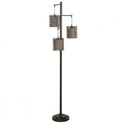 72 in. Bronze Floor Lamp with Brown Rattan Hardback Fabric Shade by StyleCraft