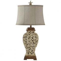 36 in. Brown and Beige Table Lamp with Beige Softback Fabric Shade by StyleCraft
