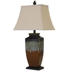 32 in. Brown and Turquoise Table Lamp with Cream Softback Fabric Shade by StyleCraft