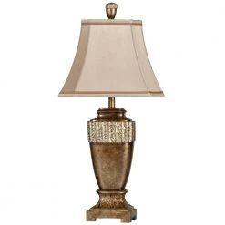 32.5 in. Brown Glaze with Silver Leaf Table Lamp with Beige Fabric Shade by StyleCraft