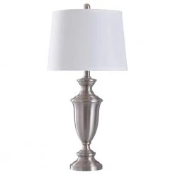 30 in. Brush Nickel Table Lamp with Brussels Off White Hardback Fabric Shade by StyleCraft