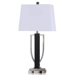 34 in. Brushed Steel Metal and Black Wood Bedside Lamp by StyleCraft