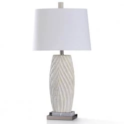 31 in. Brushed Steel Metal and Clear Crystal and White Sand Painted Resin Bedside Lamp by StyleCraft