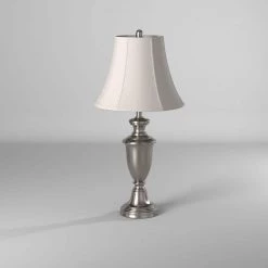 31.5 in. Brushed Steel Table Lamp Set with White Softback Silk Shades by StyleCraft -StyleCraft Shop brushed steel stylecraft table lamps l323407ads 4f 1000