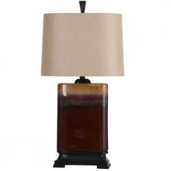 Reactive Glaze 31.5 in. Burnt Red Orange and Neutral Reactive Glazed Ceramic Bedside Lamp by StyleCraft