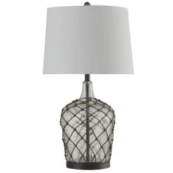 29.5 in. Cayos Clear Table Lamp with White Hardback Fabric Shade by StyleCraft