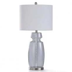 32.5 in. Clear Seeded Glass with Brushed Steel Metal Bedside Lamp by StyleCraft