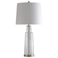 33 in. Clear Seeded With Brass Steel Table Lamp with White Hardback Fabric Shade by StyleCraft