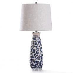 31 in. Coastal Motif Blue and Ivory Ceramic with Clear Acrylic Base Bedside Lamp by StyleCraft