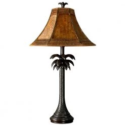 26 in. Dark Brown Table Lamp with Brown Woven Rattan Shade by StyleCraft