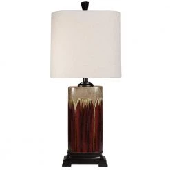 32 in. Dark Red/Tan Glaze Table Lamp with White Fabric Shade by StyleCraft