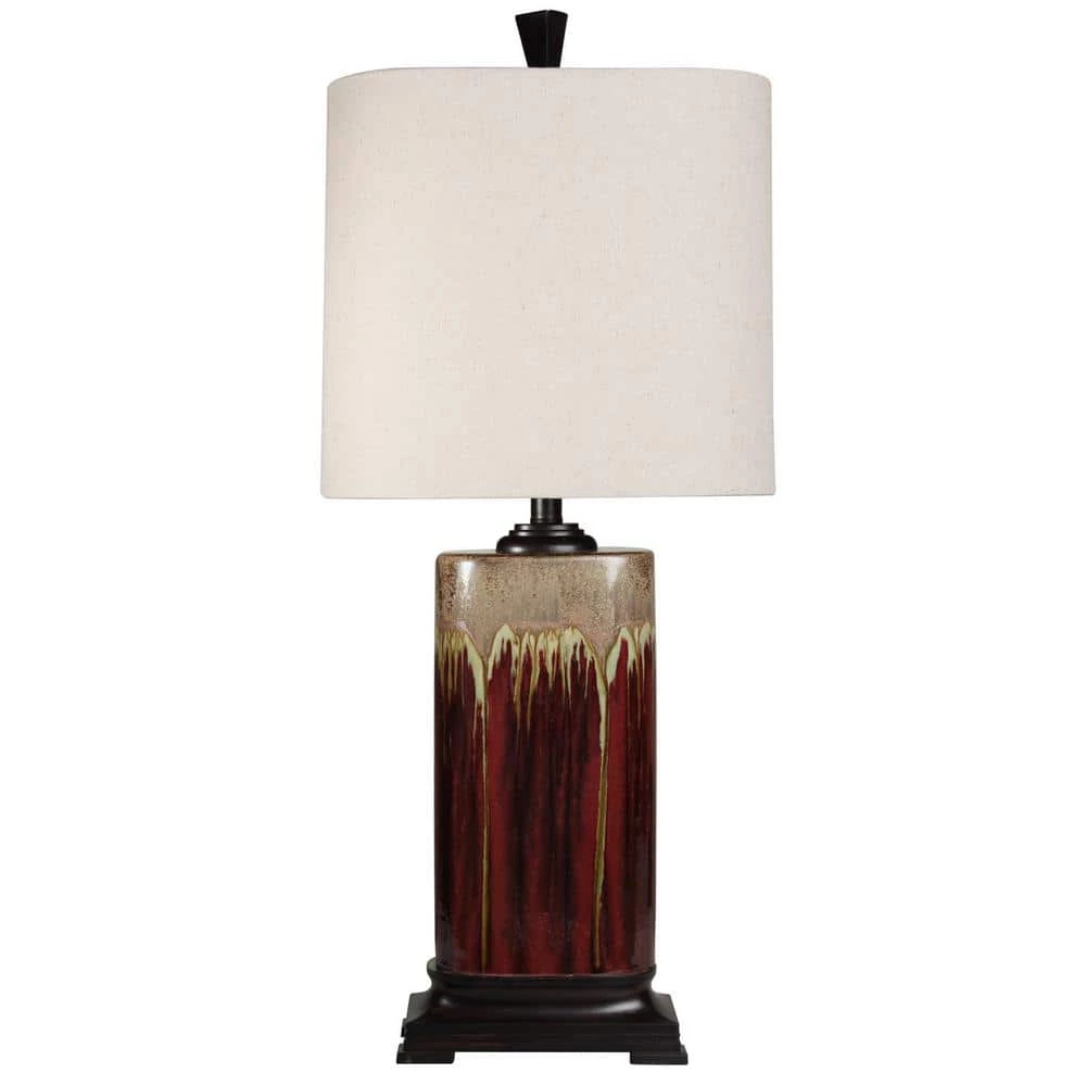 32 in. Dark Red/Tan Glaze Table Lamp with White Fabric Shade by StyleCraft 3 32 in. Dark Red/Tan Glaze Table Lamp with White Fabric Shade by StyleCraft