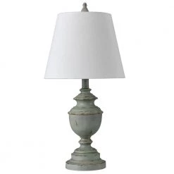 24 in. Distressed Blue/Green Table Lamp with White Hardback Fabric Shade by StyleCraft