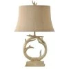 30 in. Distressed Cream Table Lamp with Beige Hardback Natural Linen Shade by StyleCraft