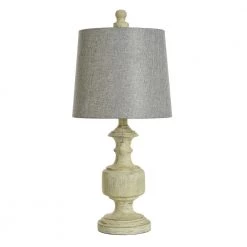 24.75 in. Distressed Gray/Cream Table Lamp with Heather Gray Hardback Fabric Shade by StyleCraft