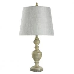 25 in. Distressed Gray/Cream Table Lamp with Gray/Cream Hardback Fabric Shade by StyleCraft