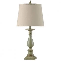 30.5 in. Distressed Green Table Lamp with Off-White Hardback Fabric Shade by StyleCraft
