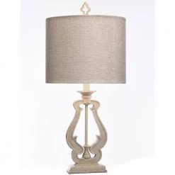 27 in. Distressed White Table Lamp with Textured Beige/Gray Hardback Fabric Shade by StyleCraft -StyleCraft Shop distressed white stylecraft table lamps l215321cds 1f 1000
