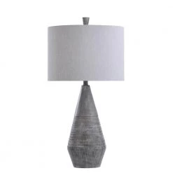 31 in. Faux Wood Poly Resin Gray Finished Lamp Body Base Indoor Table Lamp with Fabric Shade by StyleCraft