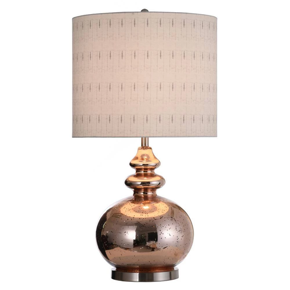 34 in. Gemvara Rose Gold Table Lamp with Beige Designer Print Hardback Fabric Shade by StyleCraft 4 34 in. Gemvara Rose Gold Table Lamp with Beige Designer Print Hardback Fabric Shade by StyleCraft - Image 2