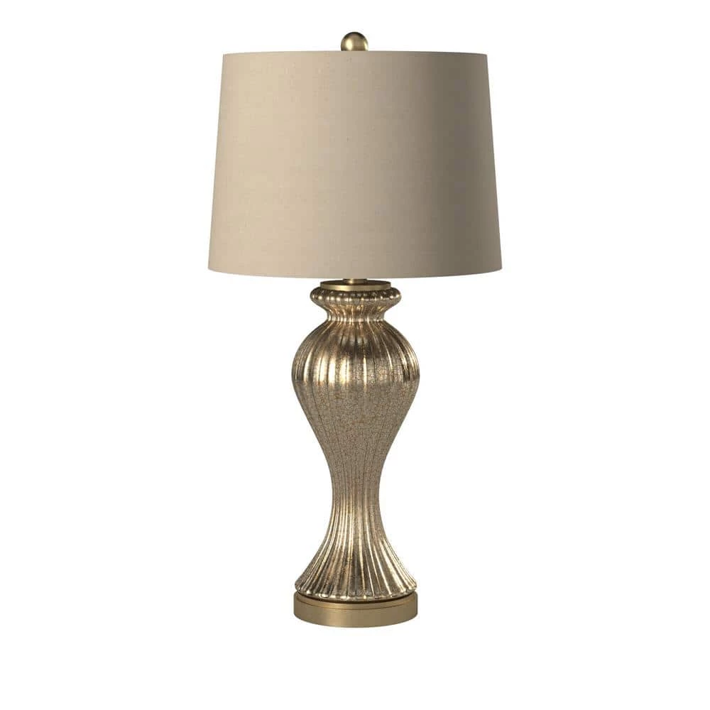 32 in. Glimmer Bronze Table Lamp with Beige Hardback Fabric Shade by StyleCraft 5 32 in. Glimmer Bronze Table Lamp with Beige Hardback Fabric Shade by StyleCraft - Image 3