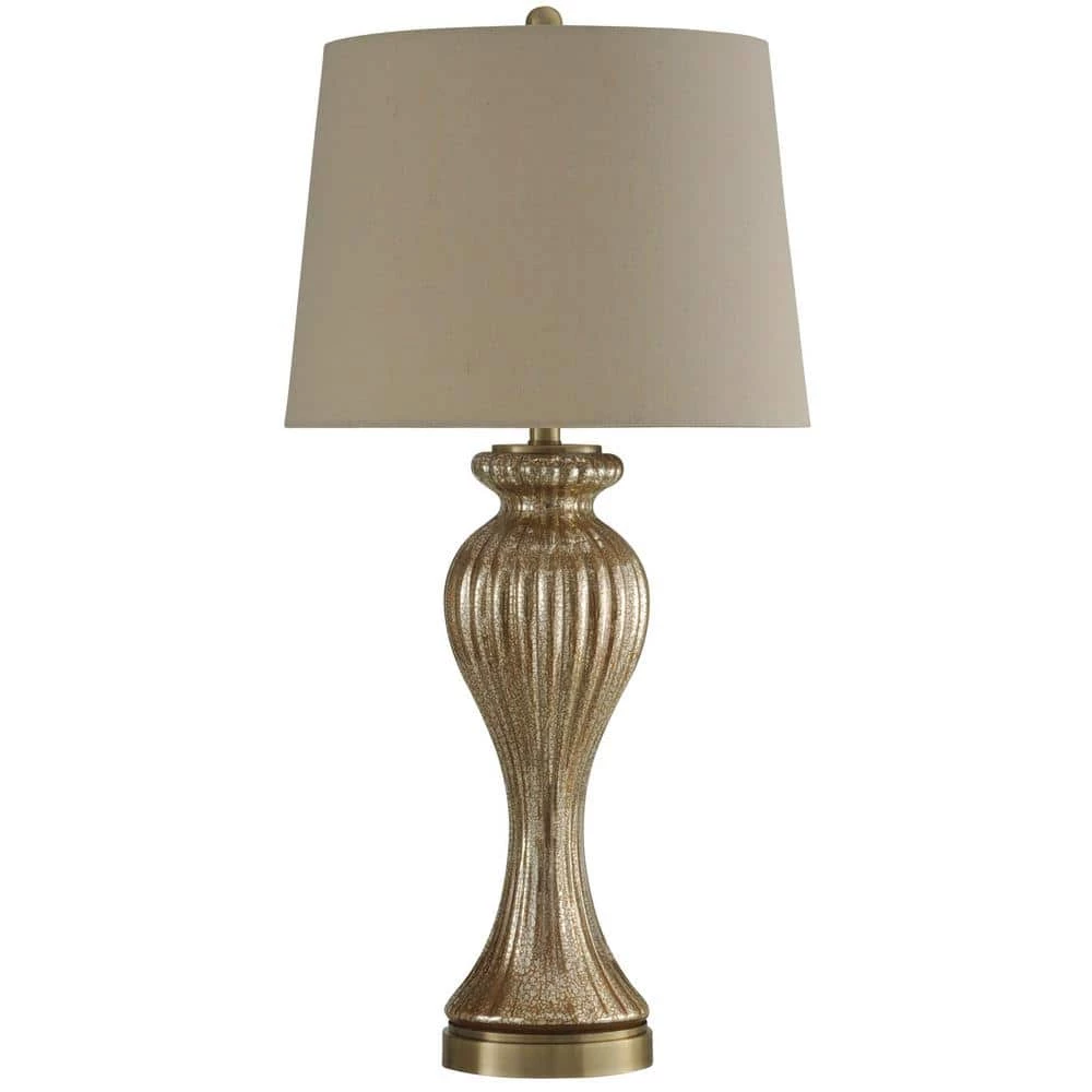 32 in. Glimmer Bronze Table Lamp with Beige Hardback Fabric Shade by StyleCraft 3 32 in. Glimmer Bronze Table Lamp with Beige Hardback Fabric Shade by StyleCraft
