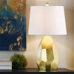 25 in. Gold/Distressed Silver/Faux Cracks Table Lamp with Geneva White Hardback Fabric Shade by StyleCraft -StyleCraft Shop gold distressed silver faux cracks stylecraft table lamps l28105ds 31 1000