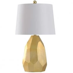 25 in. Gold/Distressed Silver/Faux Cracks Table Lamp with Geneva White Hardback Fabric Shade by StyleCraft