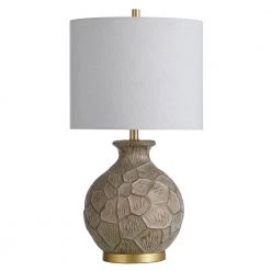 Baffo 30 in. Gold Round Table Lamp with Gold Body Brass Base - Light Brown Finish by StyleCraft