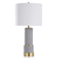 32 in. Grey, Gold Metal, Concrete, Fabric Table Lamp with White Linen Shade by StyleCraft