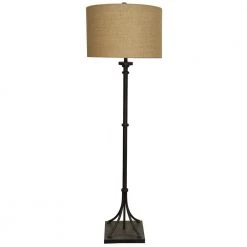 64 in. Industrial Bronze Floor Lamp with Beige Hardback Fabric Shade by StyleCraft